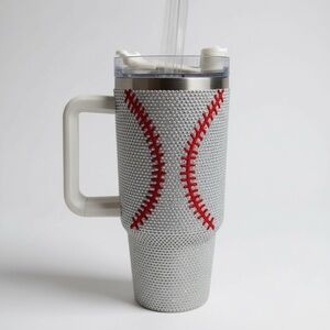 Rhinestone Bling Tumbler Cup with Handle and Straw BASEBALLStainless Steel  40oz